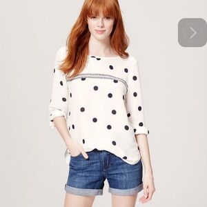 Ann Taylor Loft Black and White Polka Holiday Top WomeSize Small